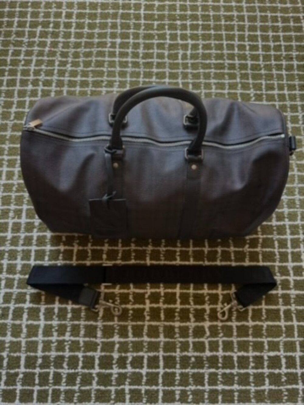Burberry London Leather Keepall 50 Weekender Duffle Bag Black Plaid